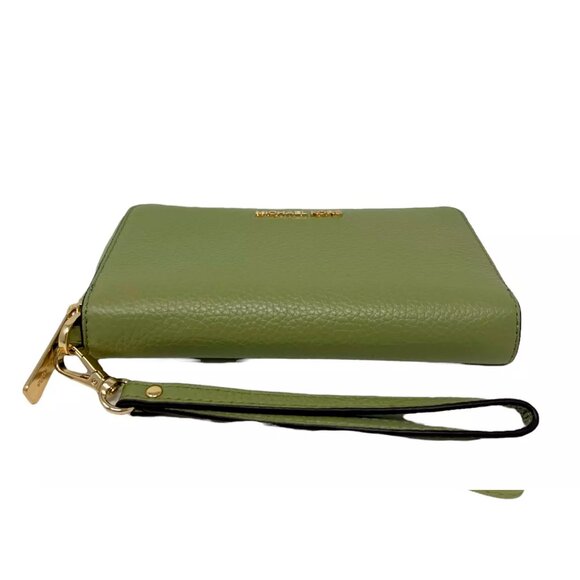 S Michael Kors Jet Set Travel Phone Case Wallet Wristlet Army Green Leather - Picture 7 of 7